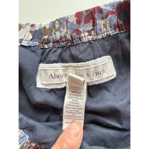 ABERCROMBIE & FITCH Maroon Navy Floral 100% Silk Lace Eyelet Mini Skirt, Size S - Picture 13 of 14